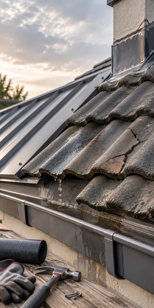 Cracked and weathered roof tiles in need of repair