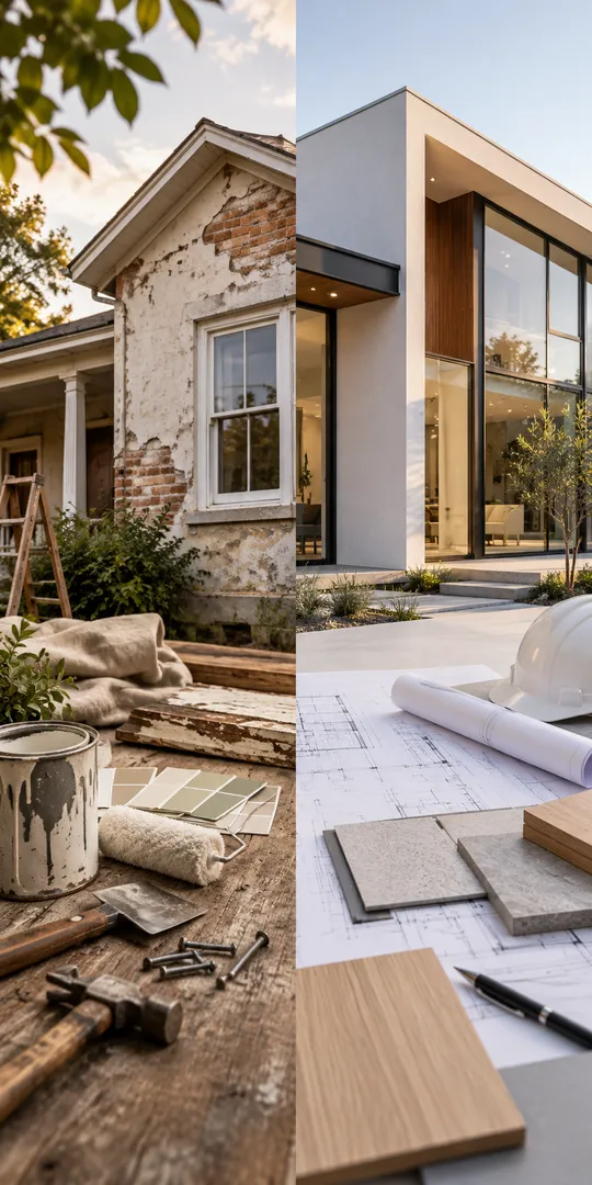 House exterior with building materials on site